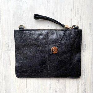 Oasis Brand Black Leather Clutch Bag Very Good Condition